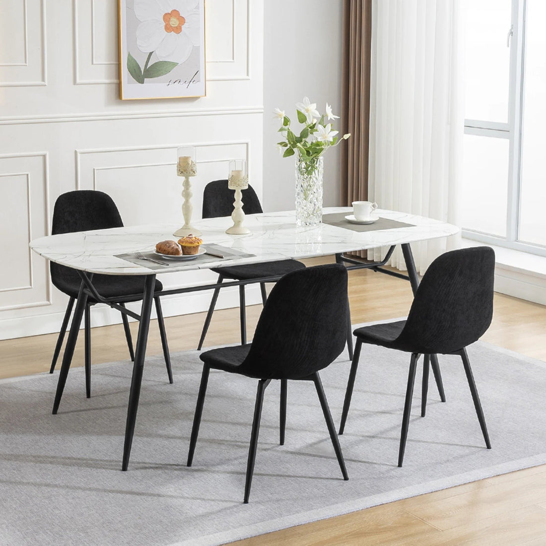 Chaise salle à manger noir en velours côtelé 4 ensembles - vente privée 14:193;200007763:201336101