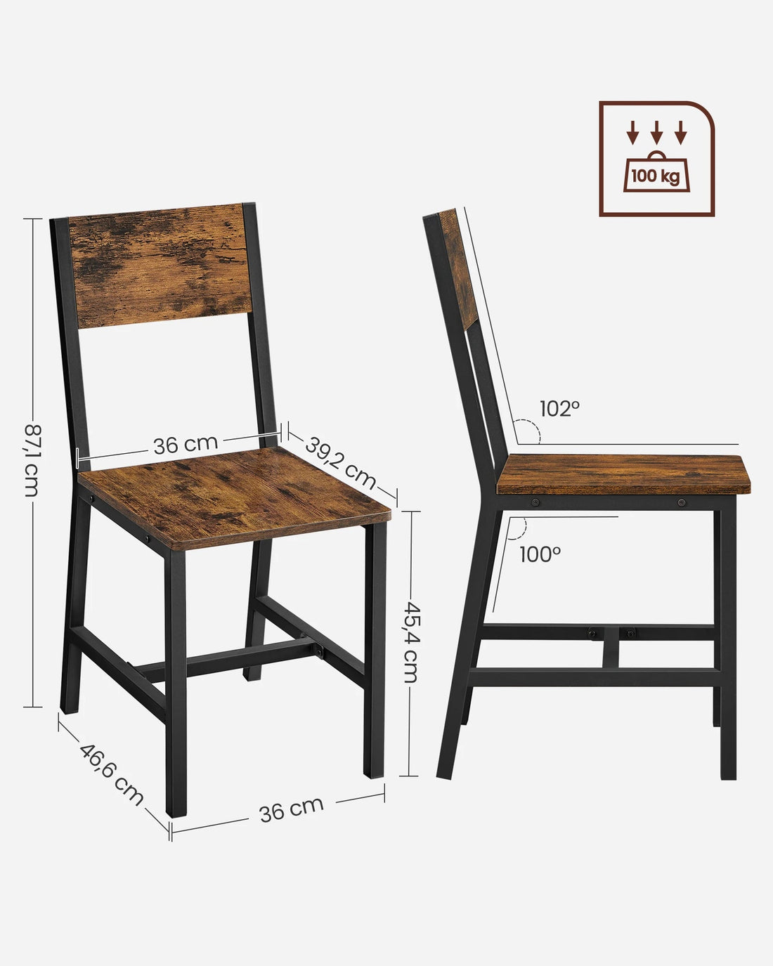 Chaise salle à manger pieds métal 4 ensembles - vente privée 14:200000195Marron Rustique et Noir d'encre;200007763:201336101