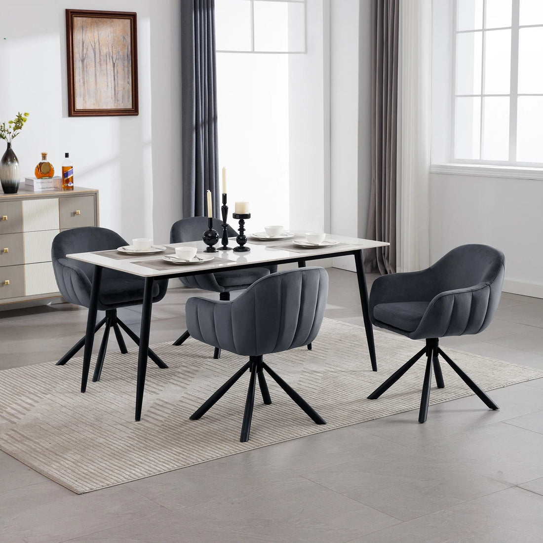 Chaise salle à manger pivotante de luxe premium 2 pièces - vente privée 14:200004889dark grey Chenille;200007763:201336101