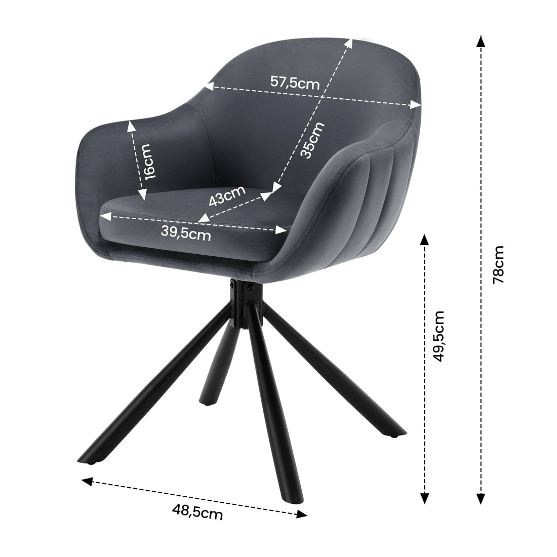 Chaise salle à manger pivotante de luxe premium 2 pièces - vente privée 14:200004889dark grey Chenille;200007763:201336101