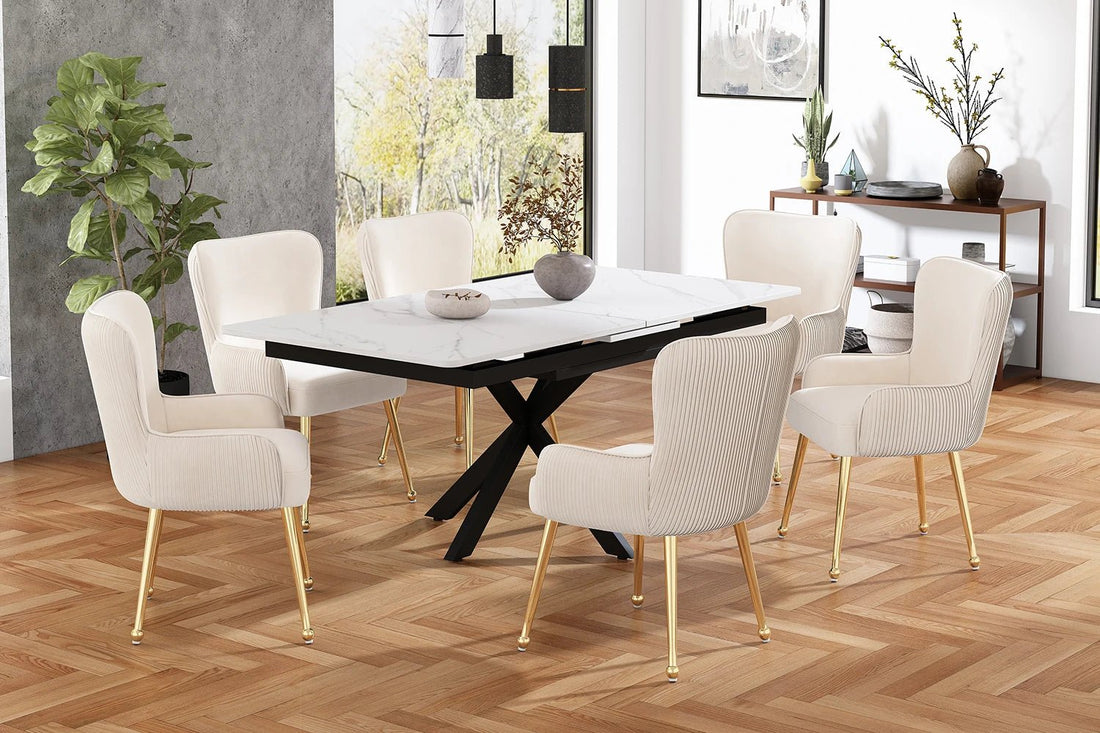 Chaise salle à manger velours blanc 2 ensembles de luxe - vente privée 14:200844061Silver - Set of 6Pcs;200007763:201336342