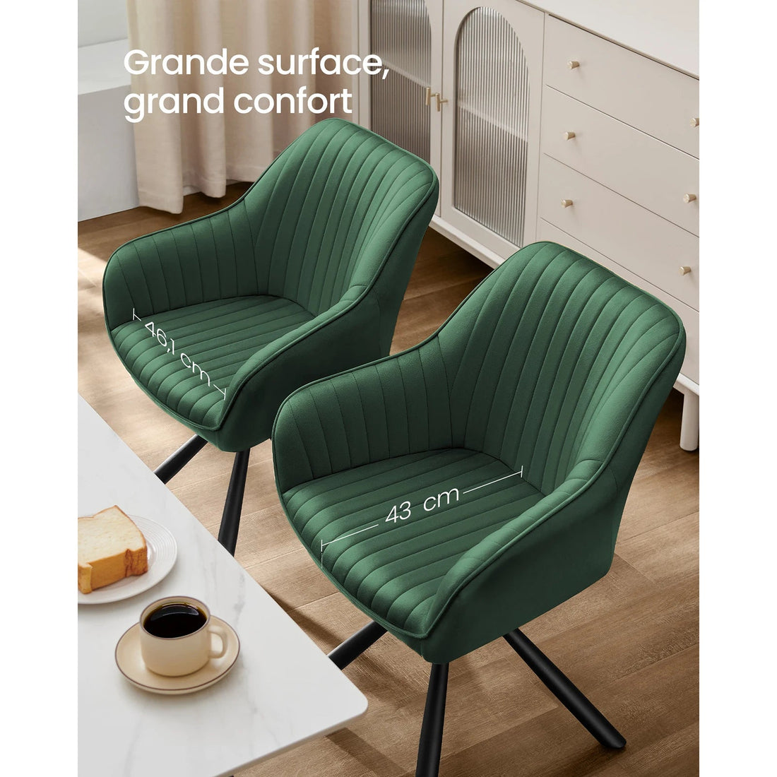Chaise salle à manger vert en velours 1 pièces - vente privée 14:200006155Gris et Noir d'Encre;200007763:201336101