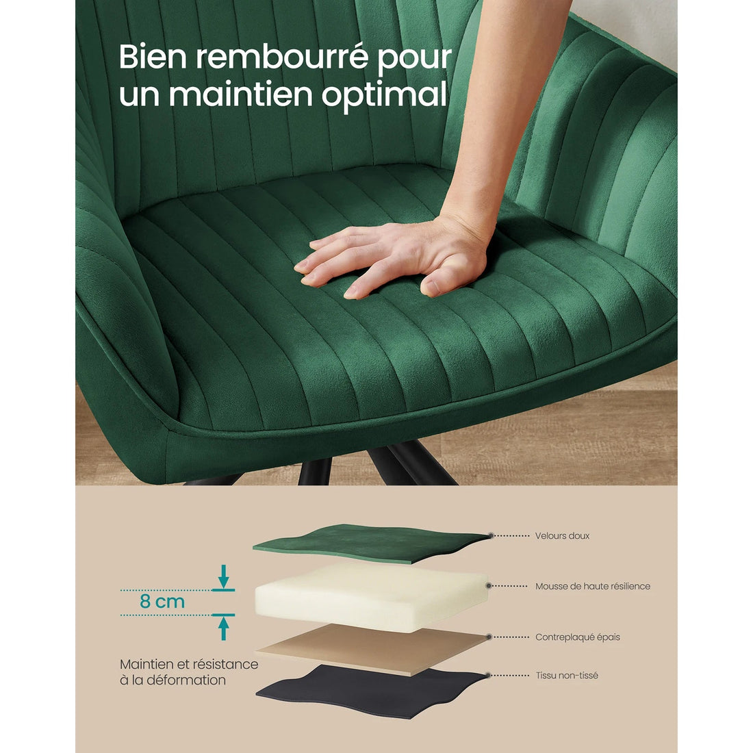 Chaise salle à manger vert en velours 1 pièces - vente privée 14:200006155Gris et Noir d'Encre;200007763:201336101