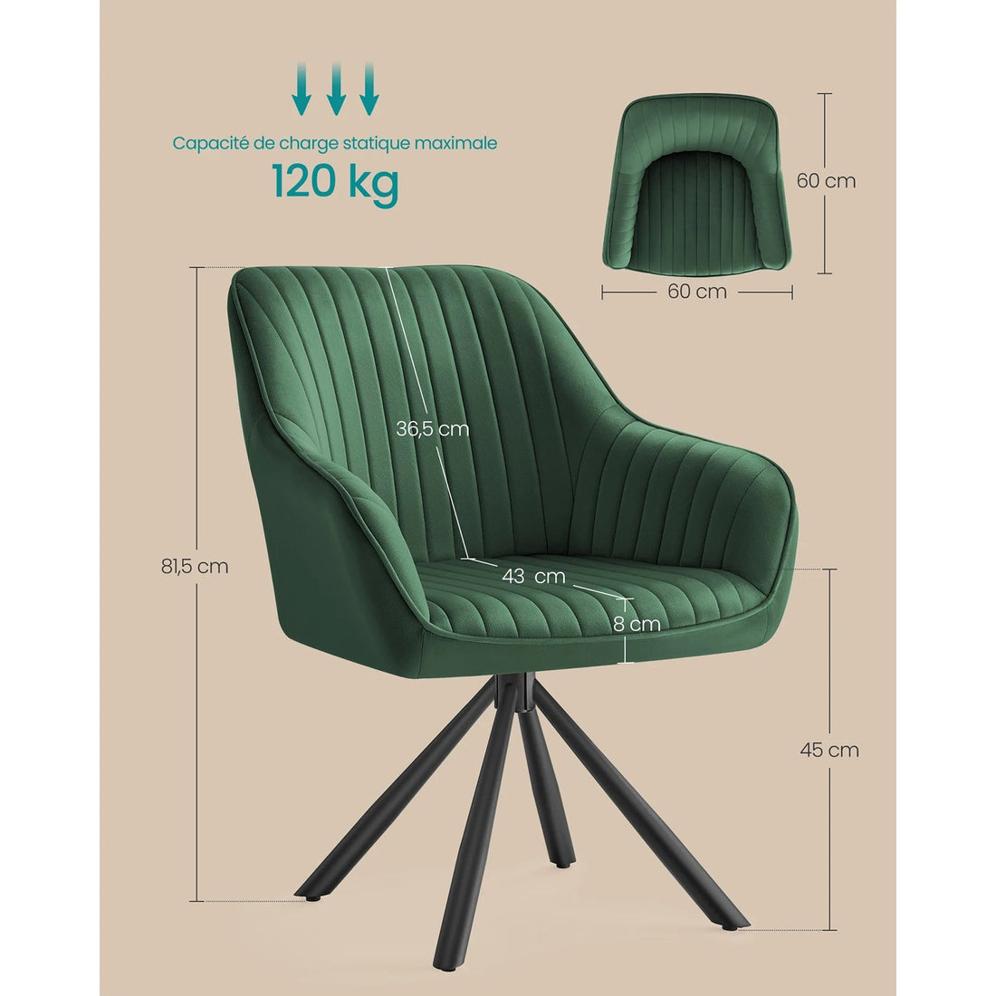 Chaise salle à manger vert en velours 1 pièces - vente privée 14:175Vert et Noir d'Encre;200007763:201336101