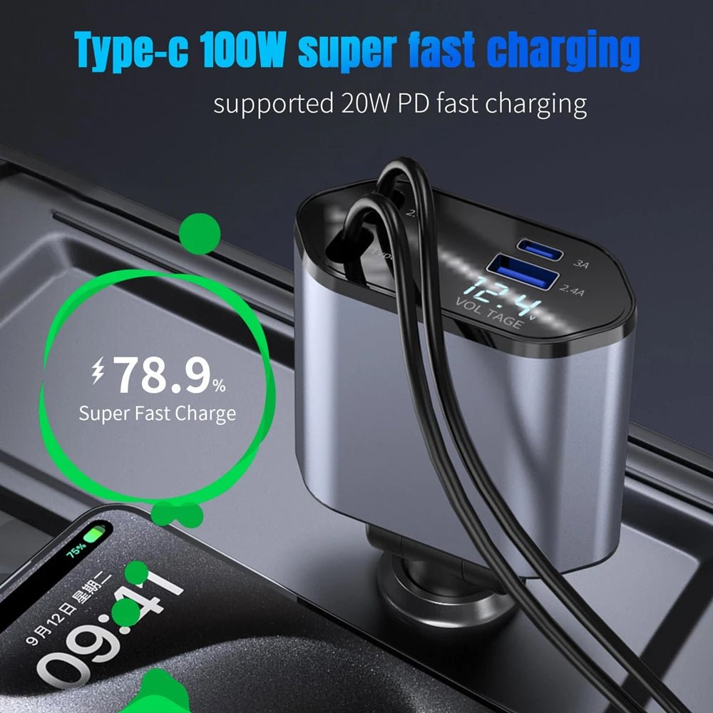 Chargeur voiture Portable 100W 4 en 1 Super Rapide - IPhone - vente privée 191294914:7641319Universal;210190015:3327837Black