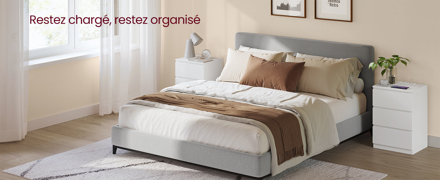 Table de chevet blanche à 3 tiroirs moderne -