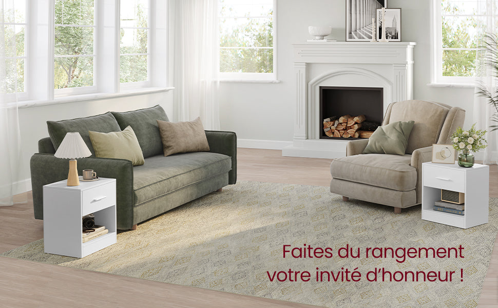 Table de chevet moderne - Lot de 2 - Blanc Classique -