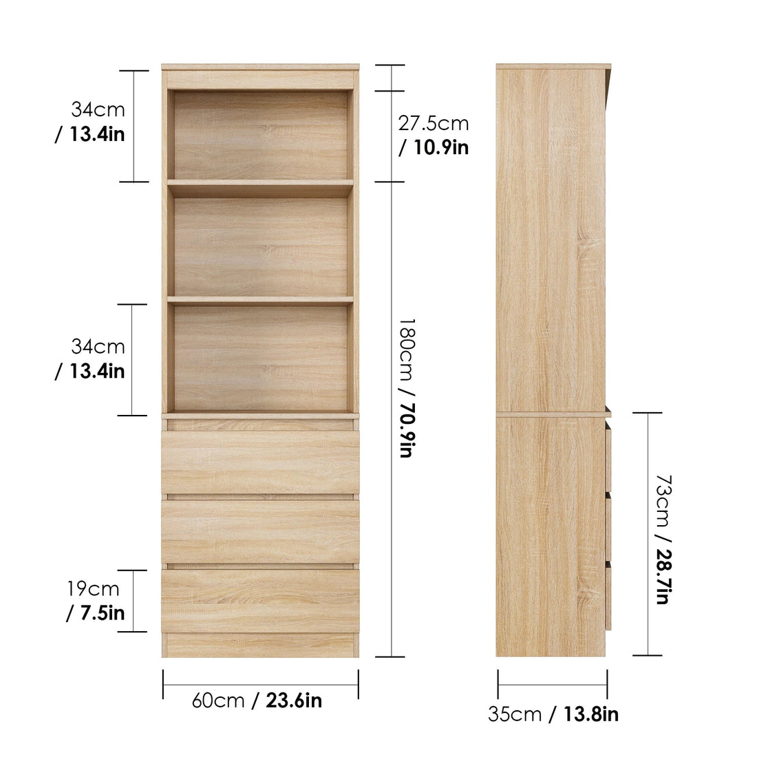 Étagère blanche bois moderne 60x35x180cm - vente privée 14:200001438Oak;200007763:201336101