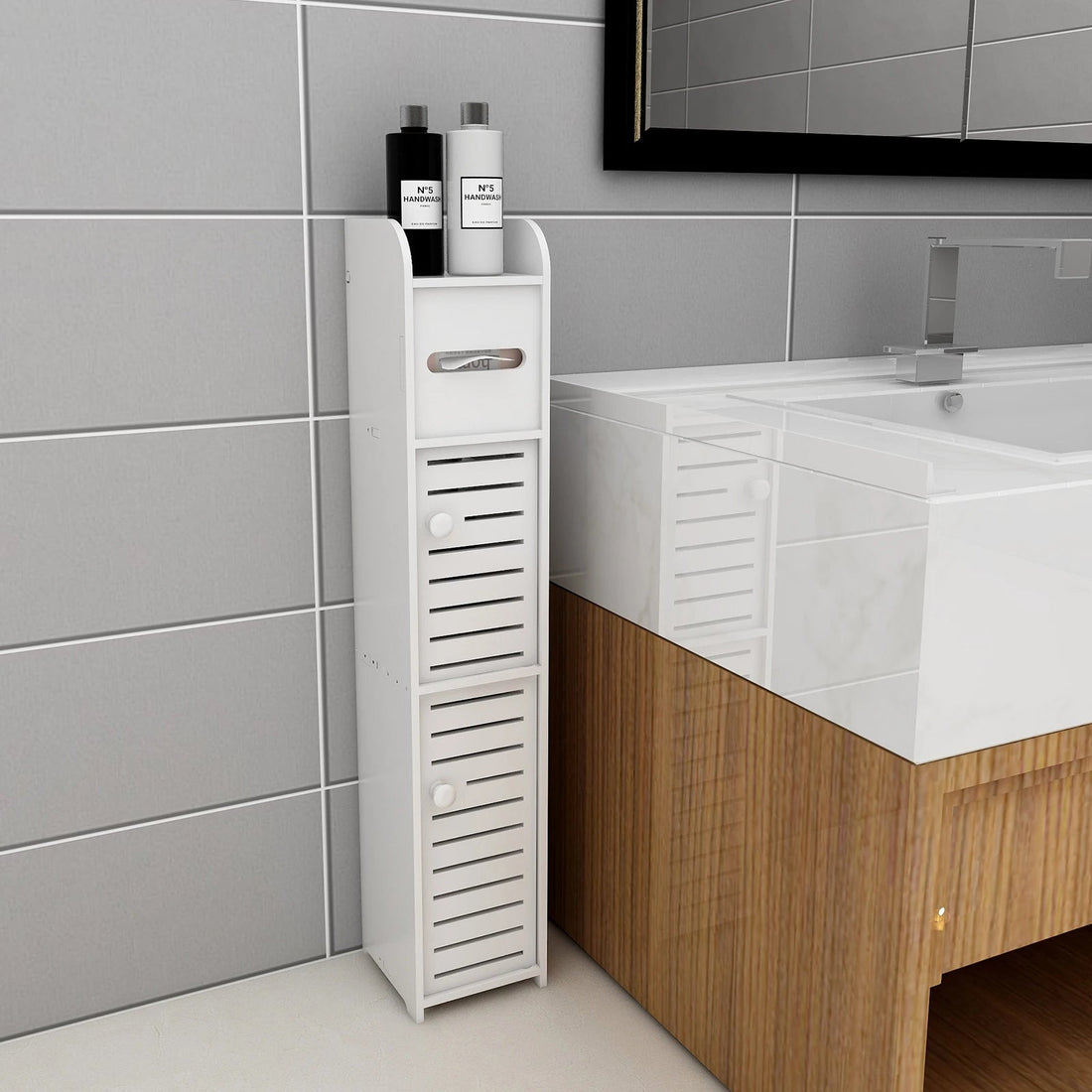 Étagère blanche étroite pour salle WC 17*15*78cm - vente privée 14:29;200007763:201336342