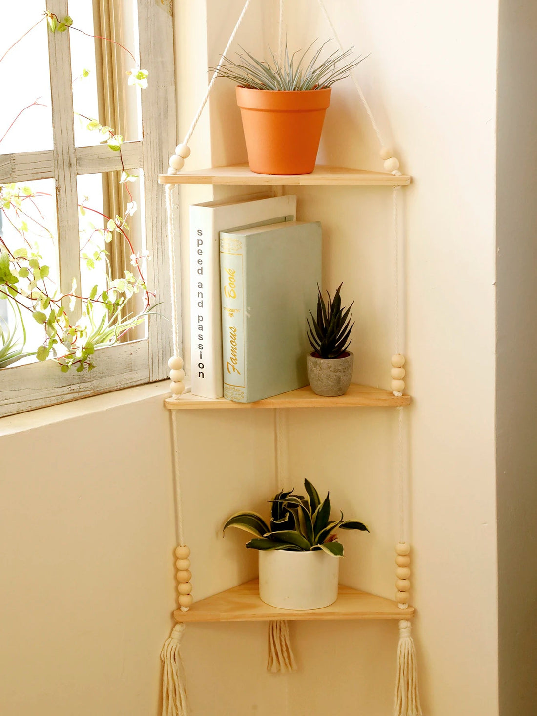 étagère bois d'angle triangulaire à 3 niveaux muraux - vente privée 14:202713809wall shelf M0953