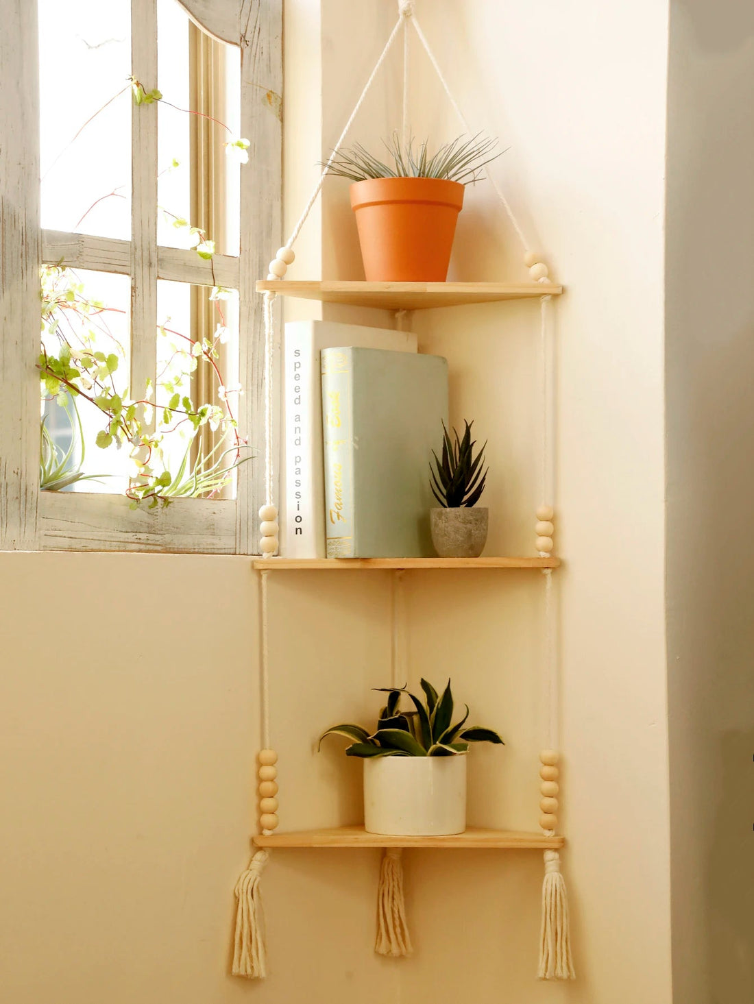 étagère bois d'angle triangulaire à 3 niveaux muraux - vente privée 14:202713809wall shelf M0953