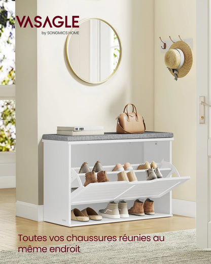 Étagère chaussures banc de couleur blanche 30 x 80 x 53.5 cm - vente privée 14:29Blanc nuage;200007763:201336101
