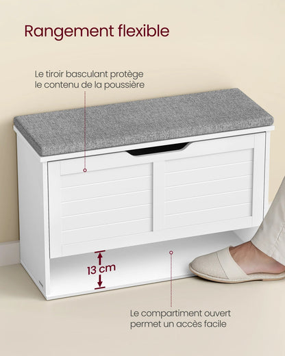 Étagère chaussures banc de couleur blanche 30 x 80 x 53.5 cm - vente privée 14:29Blanc nuage;200007763:201336101