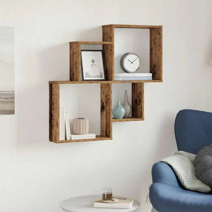Étagère cube murale bois 80x15x78.5 cm - vente privée 14:200006155Brown;200007763:201336342