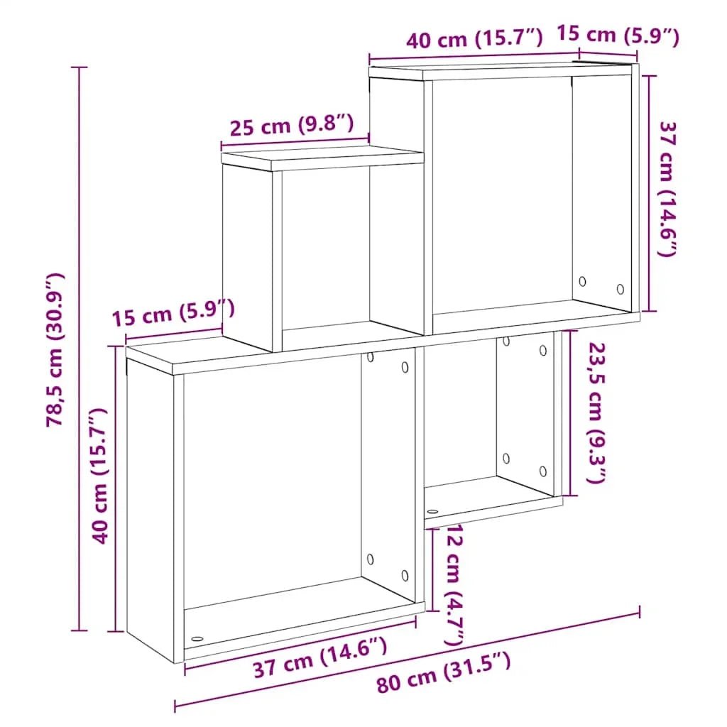 Étagère cube murale bois 80x15x78.5 cm - vente privée 14:200006155Brown;200007763:201336342
