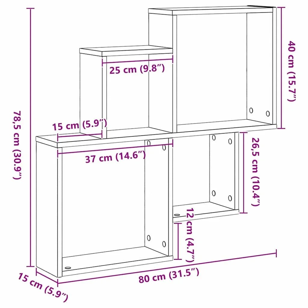 Étagère cube murale bois 80x15x78.5 cm - vente privée 14:200006155Brown;200007763:201336342