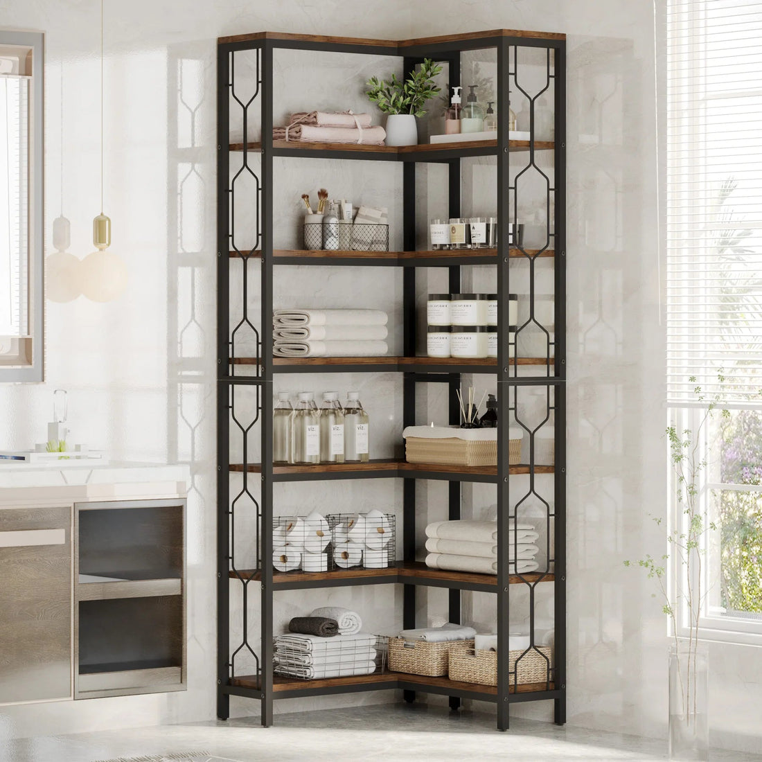 Étagère d'angle salle de bain ou salon - vente privée 14:200000195Rustic Brown;200007763:201336101