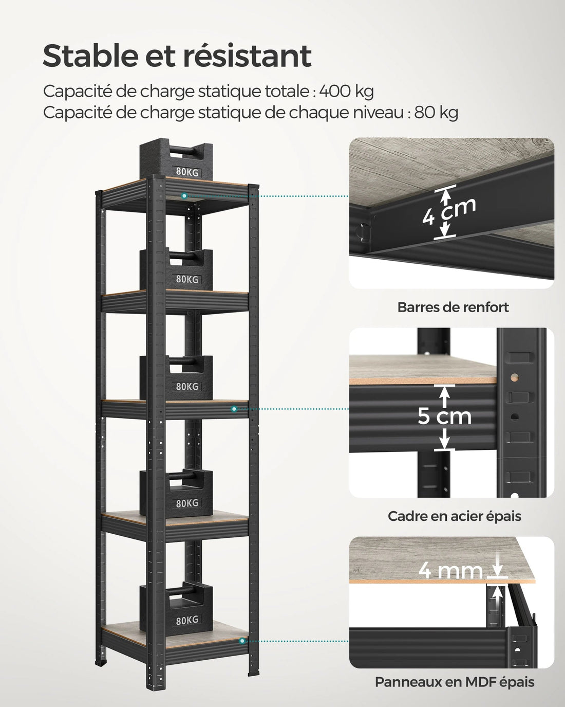 étagère garage simple 37 x 37 x 150 cm, 400 kg - vente privée 14:201805806;200007763:201336342