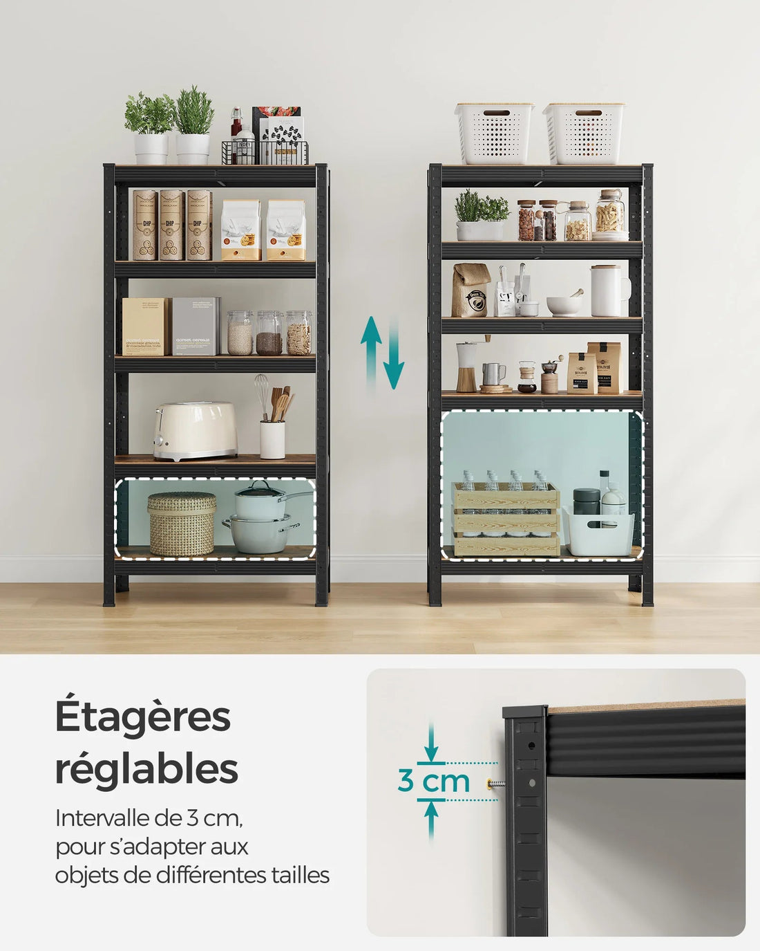 étagère garage solide 30 x 75 x 150 cm, 650 kg - vente privée 14:201805806Noir;200007763:201336342