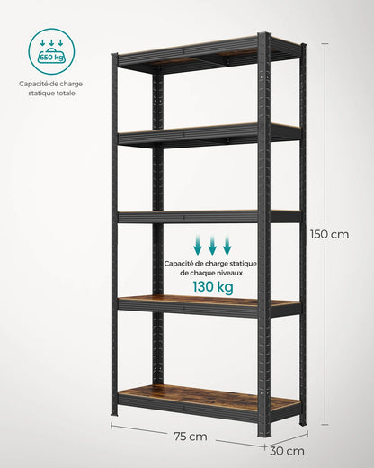 étagère garage solide 30 x 75 x 150 cm, 650 kg - vente privée 14:201805806Noir;200007763:201336342