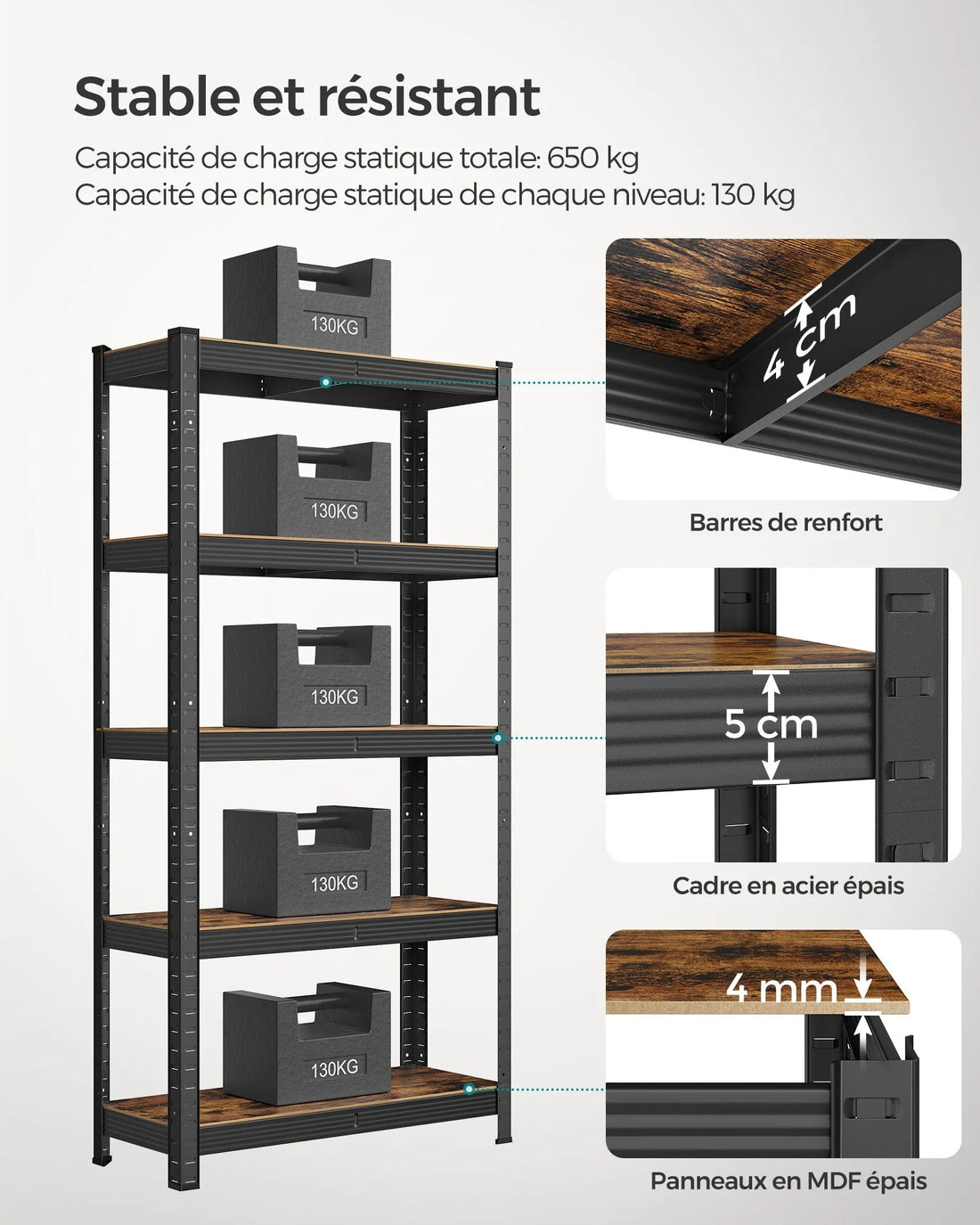 étagère garage solide 30 x 75 x 150 cm, 650 kg - vente privée 14:201805806Noir;200007763:201336342