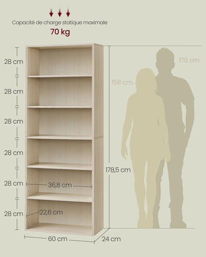 Étagère livre beige naturelle 24 x 60 x 178.5 cm, - vente privée 14:200001438Beige Naturel;200007763:201336101