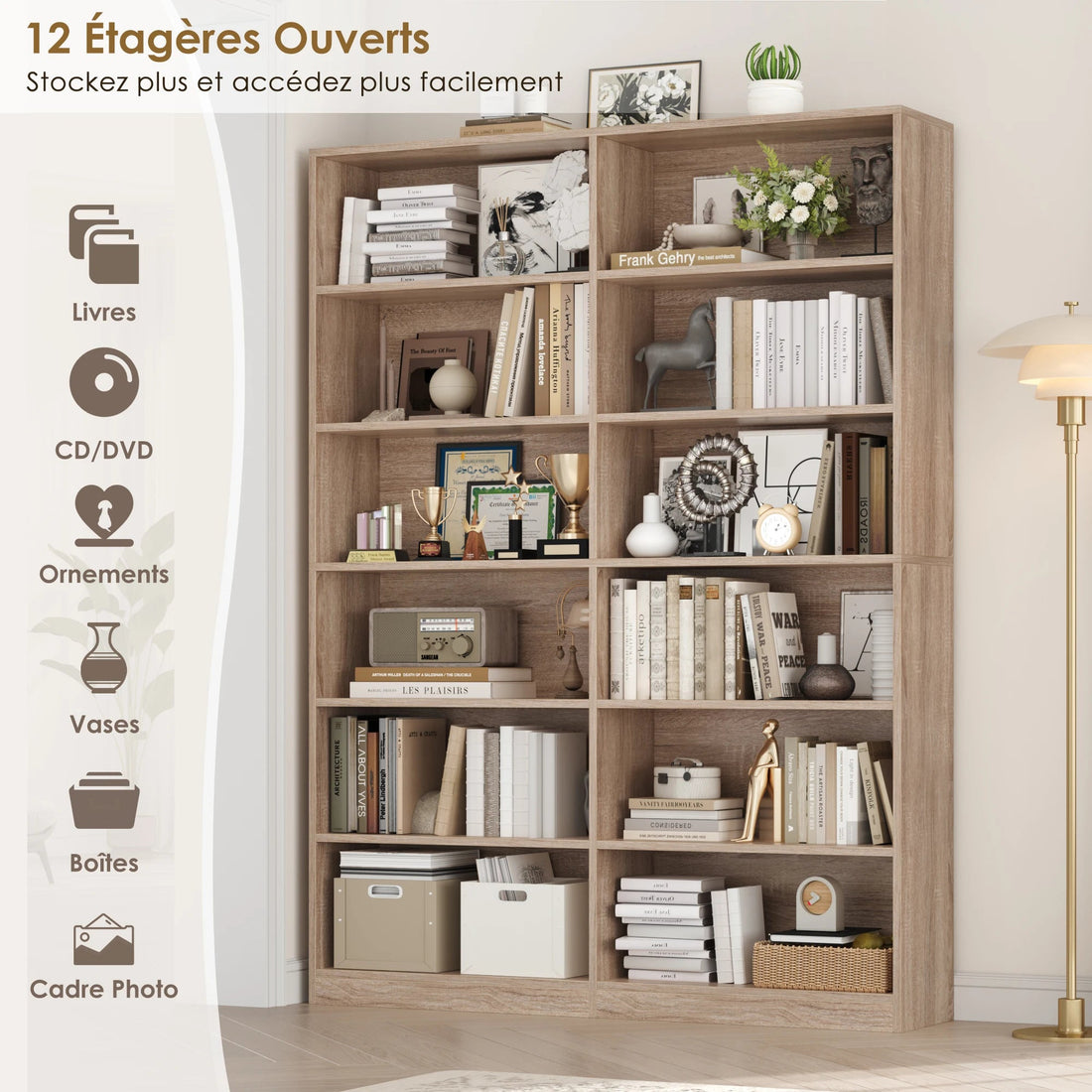 Étagère livre multifonction tendance 120x30x188.7cm - vente privée 14:200001438Oak;200007763:201336101