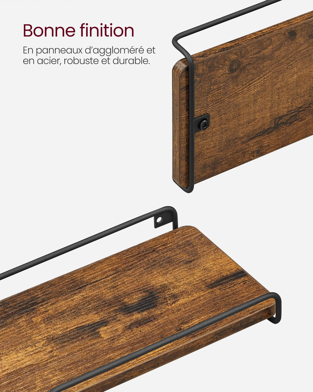 étagère murale d'angle en bois VASAGLE - vente privée 14:365458Marron Rustique et Noir;200007763:201336101