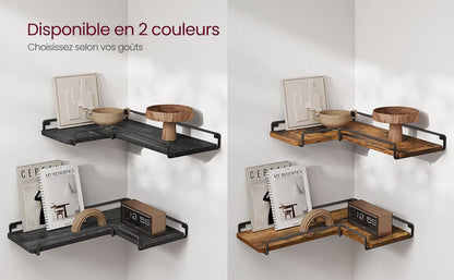 étagère murale d'angle en bois VASAGLE - vente privée 14:365458Marron Rustique et Noir;200007763:201336101