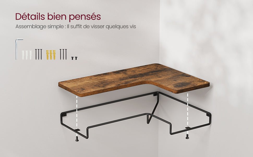 étagère murale d'angle en bois VASAGLE - vente privée 14:365458Marron Rustique et Noir;200007763:201336101