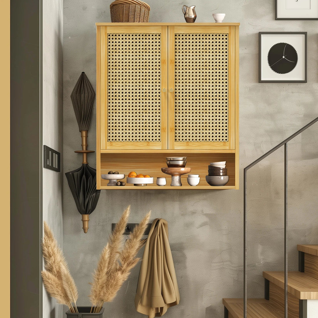 étagère murale en bambou de style armoire suspendu - vente privée 14:366Natural Wood;200007763:201336101