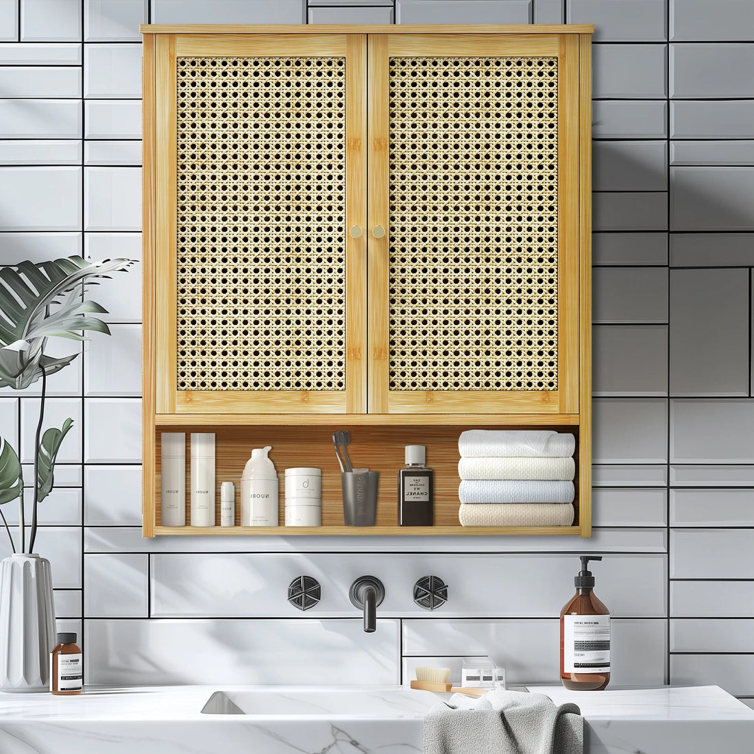 étagère murale en bambou de style armoire suspendu - vente privée 14:366Natural Wood;200007763:201336101
