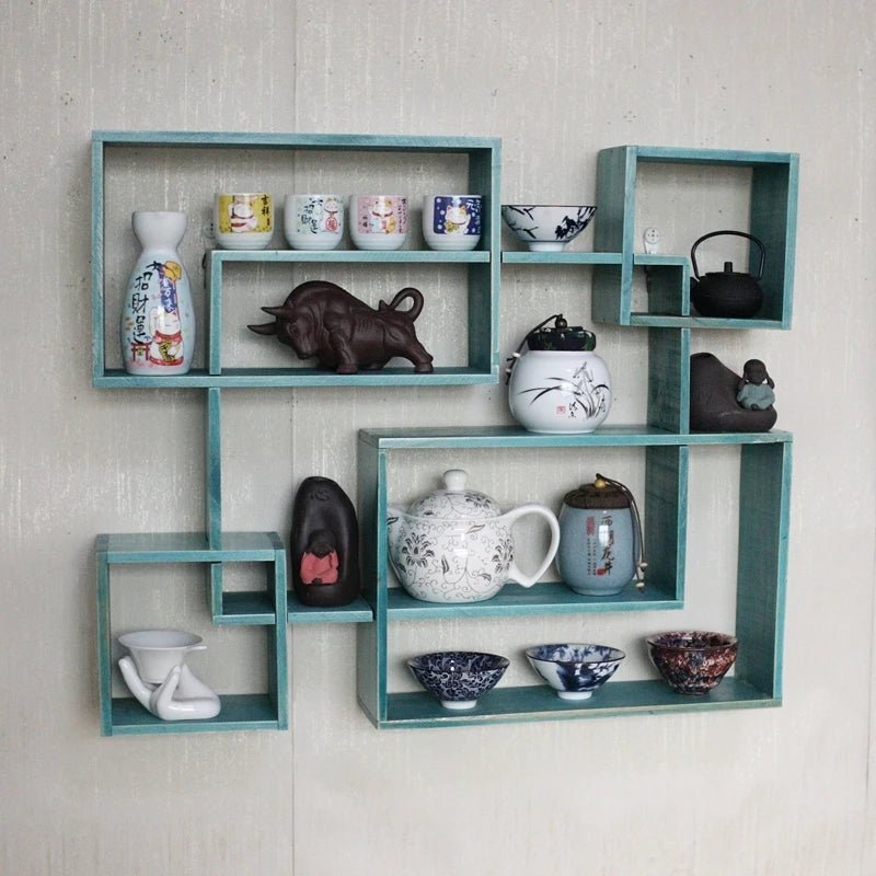 étagère murale en bois ancien à multi compartiments - vente privée 14:173Blue