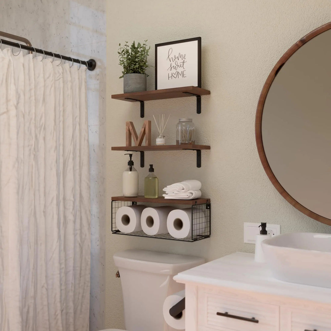 étagère murale métal et bois pour toilette - vente privée 14:365458LD250617-WH;200007763:201336101