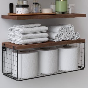 étagère murale métal et bois pour toilette - vente privée 14:365458LD250617-WH;200007763:201336101