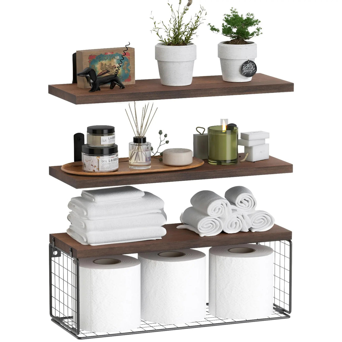 étagère murale métal et bois pour toilette - vente privée 14:365458LD250617-WH;200007763:201336101