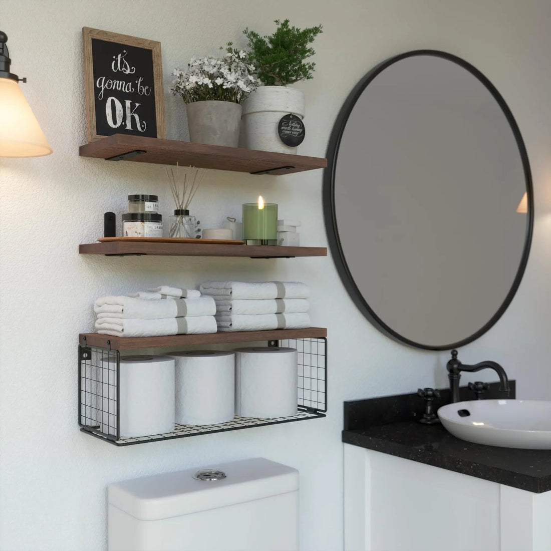 étagère murale métal et bois pour toilette - vente privée 14:365458LD250617-WH;200007763:201336101