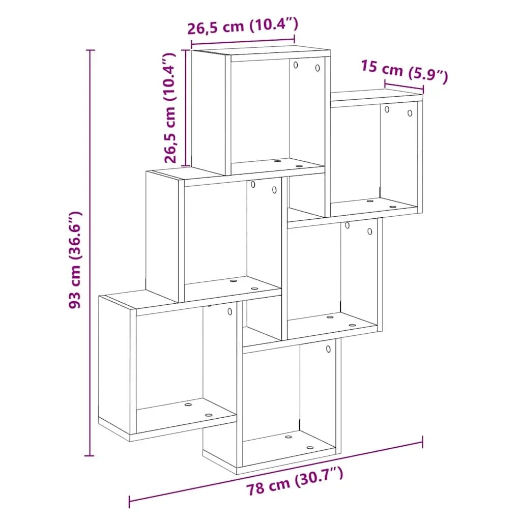 étagère murale noir et bois en forme cubique 78x15x93 cm - vente privée 14:100018786Black;200007763:201336342