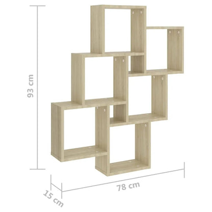 étagère murale noir et bois en forme cubique 78x15x93 cm - vente privée 14:100018786Black;200007763:201336342
