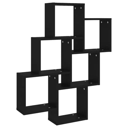 étagère murale noir et bois en forme cubique 78x15x93 cm - vente privée 14:100018786Black;200007763:201336342