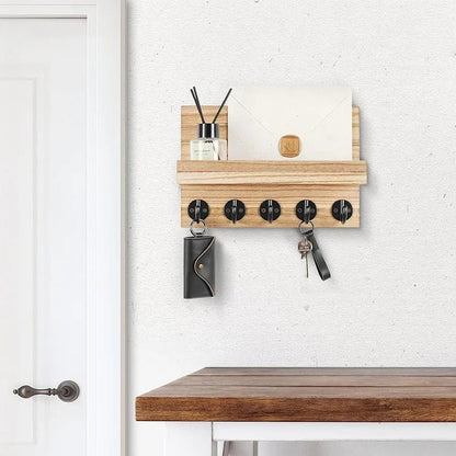 étagère murale porte manteau, porte clé avec 5 crochets - vente privée 14:193