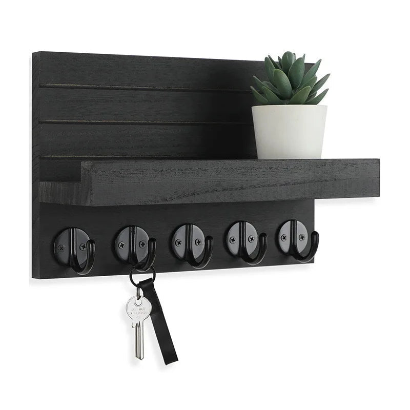 étagère murale porte manteau, porte clé avec 5 crochets - vente privée 14:193
