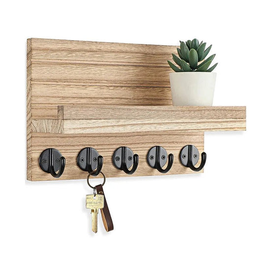 étagère murale porte manteau, porte clé avec 5 crochets - vente privée 14:193