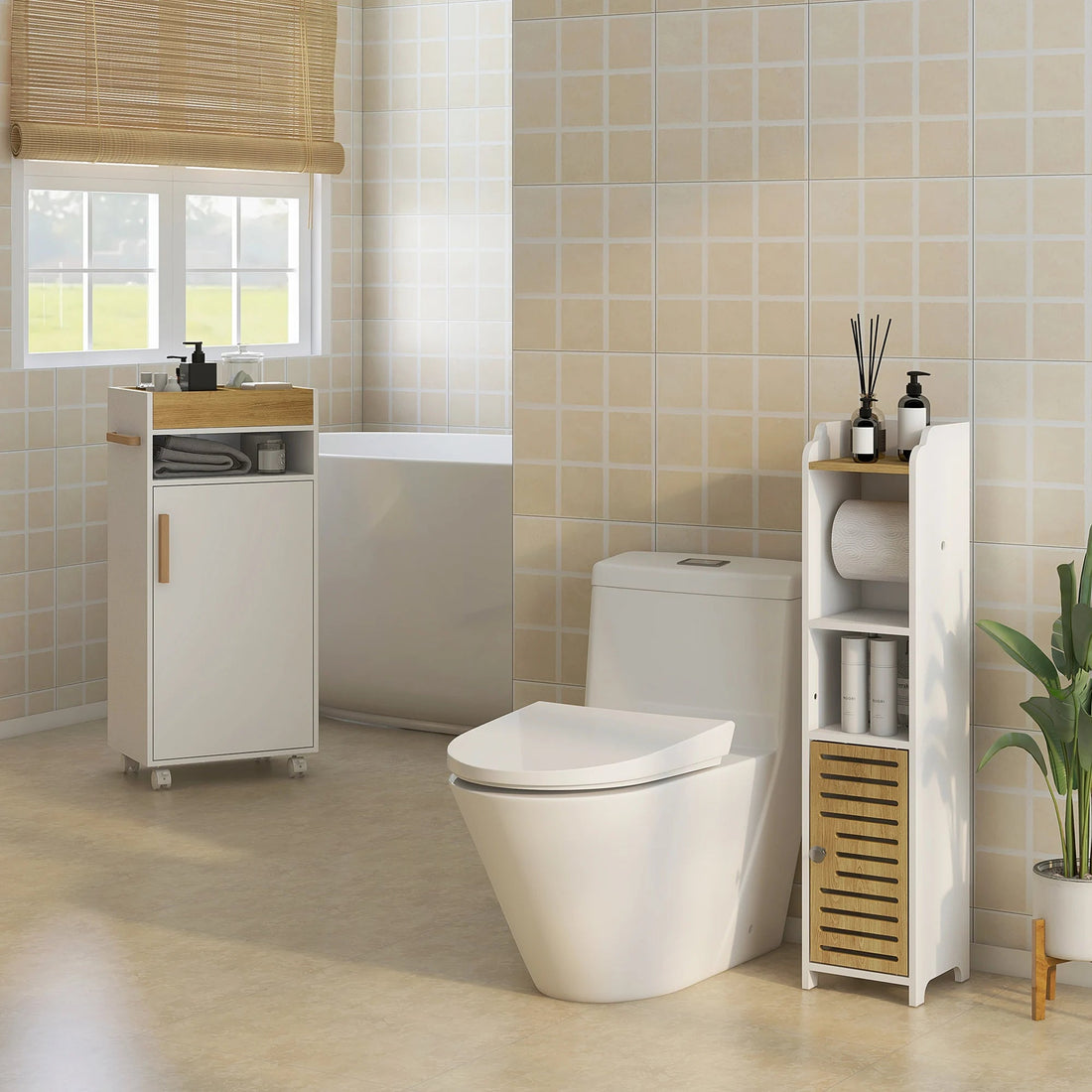 Étagère salle de bain blanc et moderne 40x30x88 cm - vente privée 14:29White;200007763:201336104