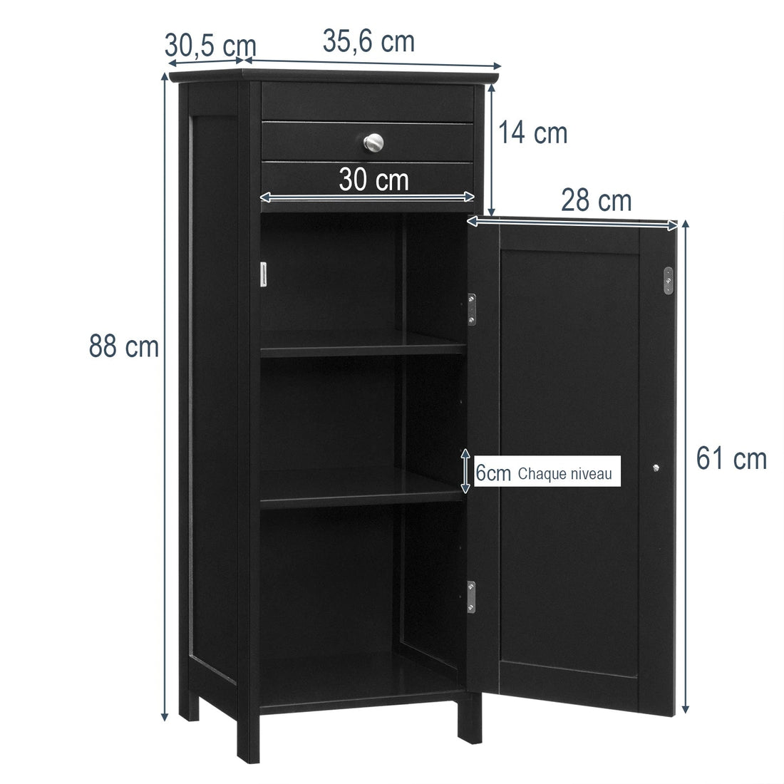 Étagère salle de bain bois avec porte 35.6*30.5*88CM - vente privée <none>