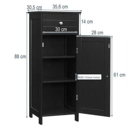 Étagère salle de bain bois avec porte 35.6*30.5*88CM - vente privée <none>