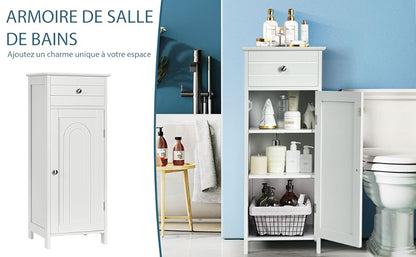 Étagère salle de bain bois avec porte 35.6*30.5*88CM - vente privée <none>