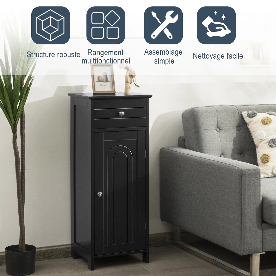Étagère salle de bain bois avec porte 35.6*30.5*88CM - vente privée <none>