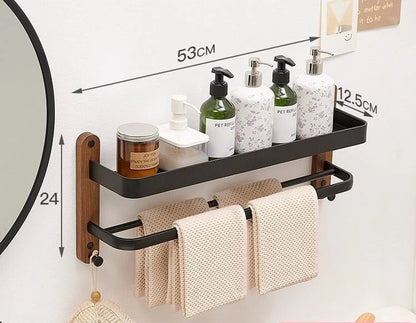 Étagère salle de bain de luxe en bois noyer - vente privée 14:10black 53CM