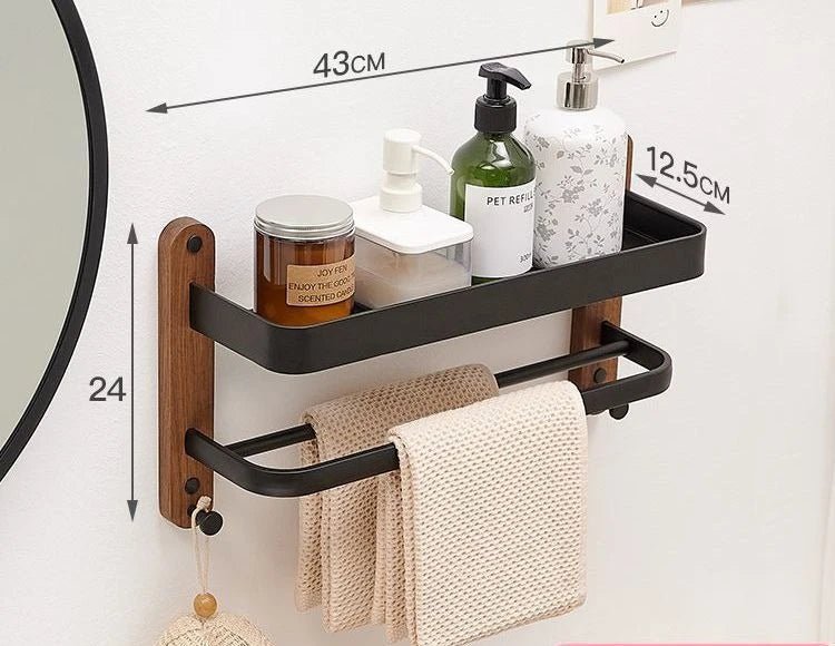 Étagère salle de bain de luxe en bois noyer - vente privée 14:175black 43CM